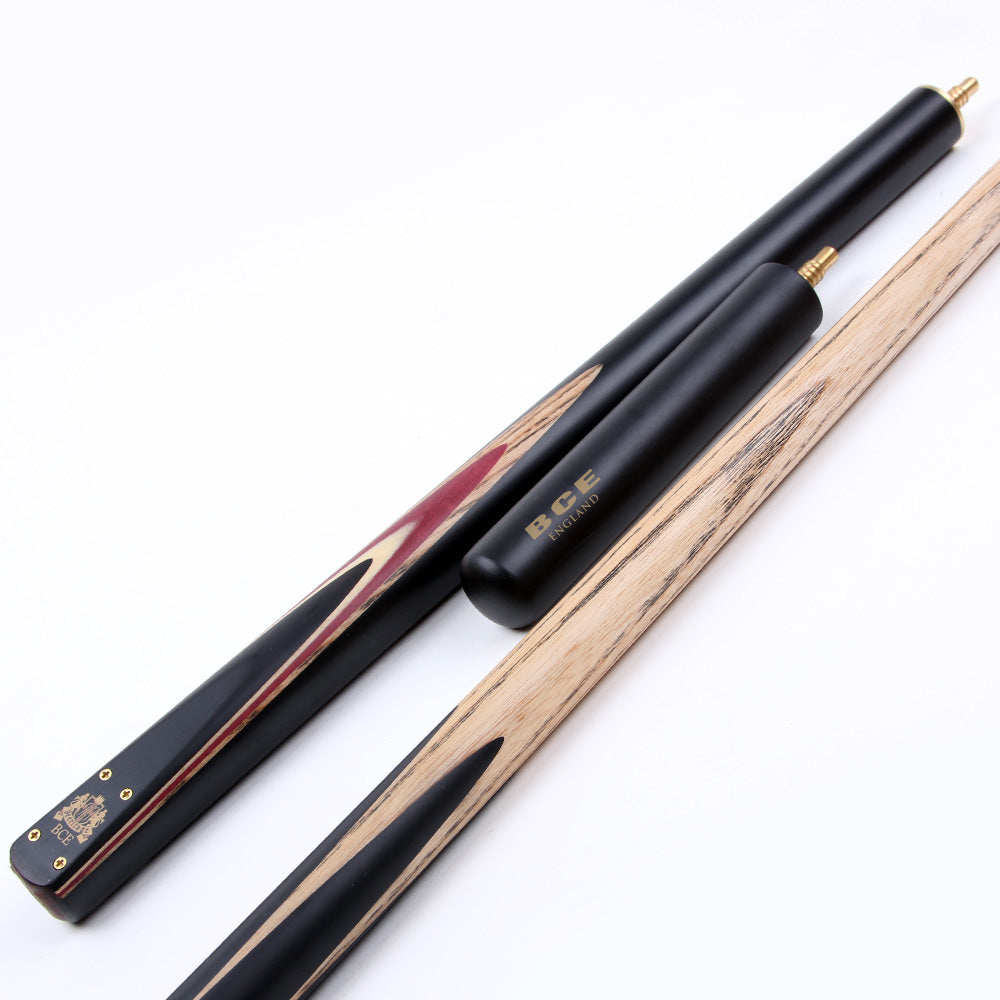 BCE 3 Piece Heritage Snooker Cue - 3/4 Cut Cue - Layered Ebonised Black Wood Butt - 9.5mm Tip - 145cm - Black/Natural/Purple