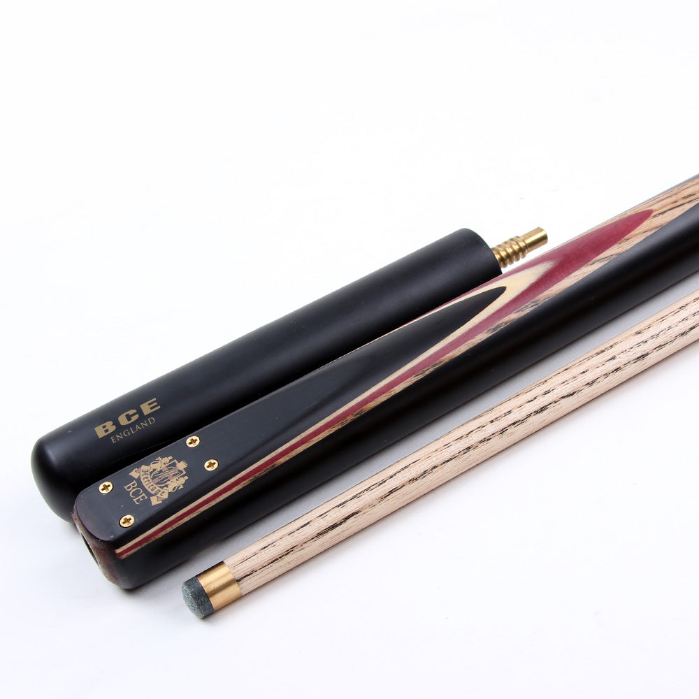 BCE 3 Piece Heritage Snooker Cue - 3/4 Cut Cue - Layered Ebonised Black Wood Butt - 9.5mm Tip - 145cm - Black/Natural/Purple