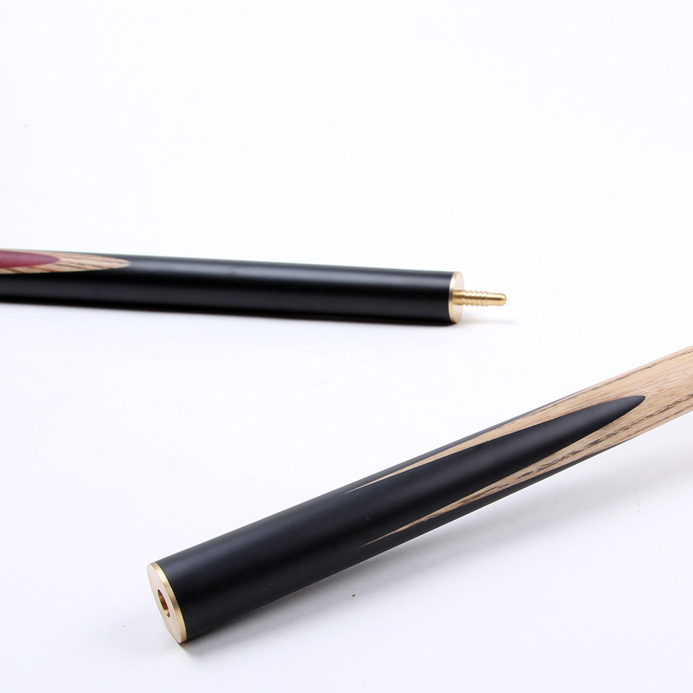 BCE 3 Piece Heritage Snooker Cue - 3/4 Cut Cue - Layered Ebonised Black Wood Butt - 9.5mm Tip - 145cm - Black/Natural/Purple