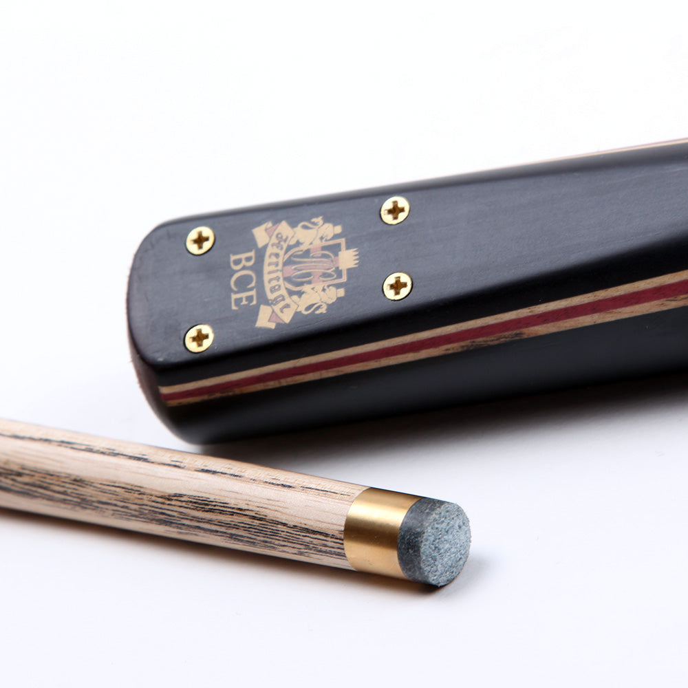 BCE 3 Piece Heritage Snooker Cue - 3/4 Cut Cue - Layered Ebonised Black Wood Butt - 9.5mm Tip - 145cm - Black/Natural/Purple