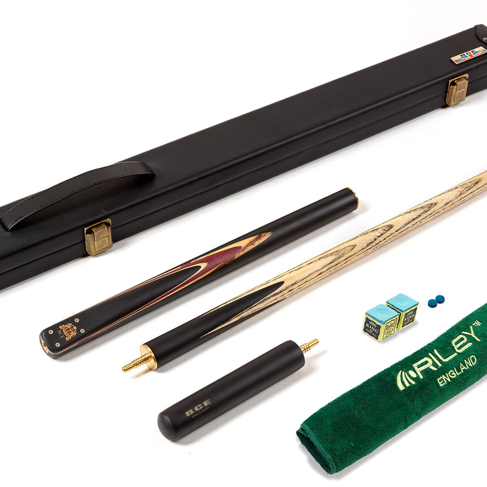 BCE 3 Piece Heritage Snooker Cue - 3/4 Cut Cue - Layered Ebonised Black Wood Butt - 9.5mm Tip - 145cm - Black/Natural/Purple