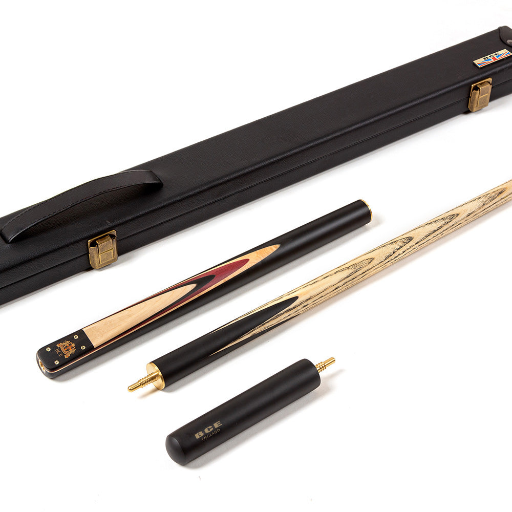 BCE 3 Piece Heritage Snooker Cue - 3/4 Cut Cue - Layered Ebonised Black Wood Butt - 9.5mm Tip - 145cm - Black/Natural/Purple
