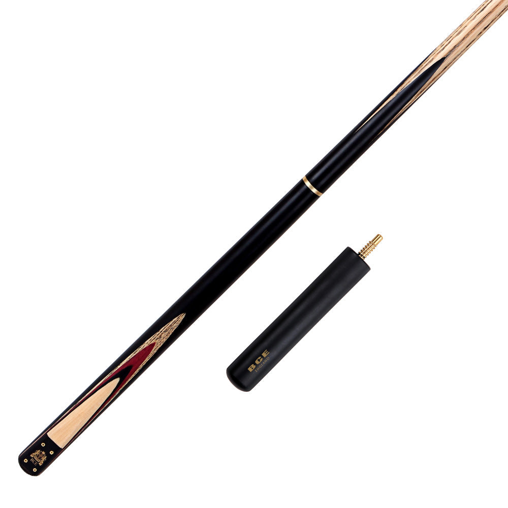 BCE 3 Piece Heritage Snooker Cue - 3/4 Cut Cue - Layered Ebonised Black Wood Butt - 9.5mm Tip - 145cm - Black/Natural/Purple