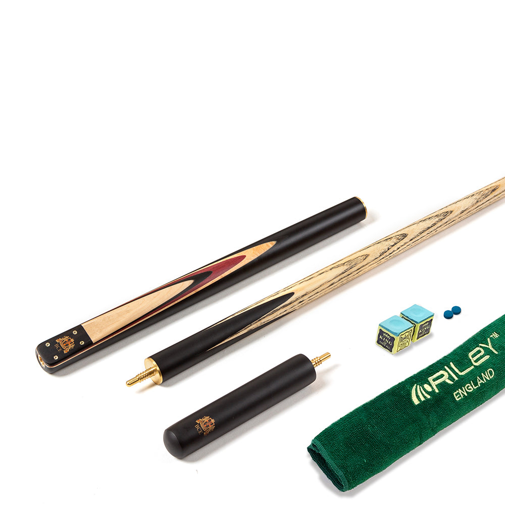 BCE 3 Piece Heritage Snooker Cue - 3/4 Cut Cue - Layered Ebonised Black Wood Butt - 9.5mm Tip - 145cm - Black/Natural/Purple