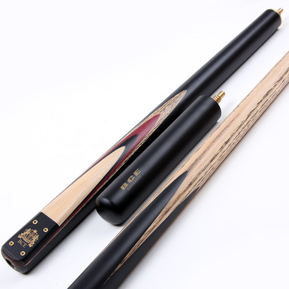 BCE 3 Piece Heritage Snooker Cue - 3/4 Cut Cue - Layered Ebonised Black Wood Butt - 9.5mm Tip - 145cm - Black/Natural/Purple