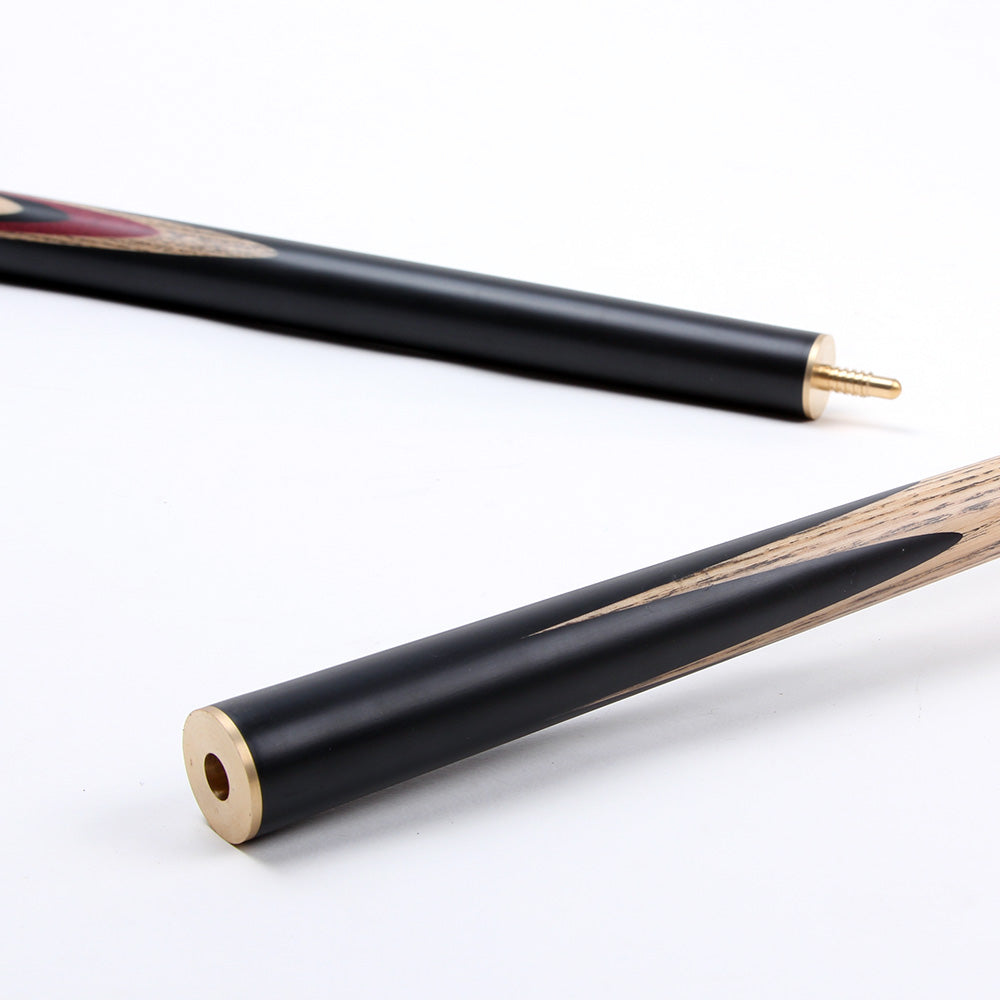 BCE 3 Piece Heritage Snooker Cue - 3/4 Cut Cue - Layered Ebonised Black Wood Butt - 9.5mm Tip - 145cm - Black/Natural/Purple