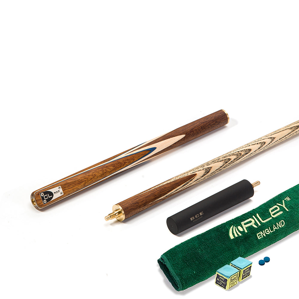 BCE C8L - 3 Piece English Pool Cue - 3/4 Cut Cue - Exotic Wood Butt with 9mm Tip - 145cm - Blue/ Natural Wood