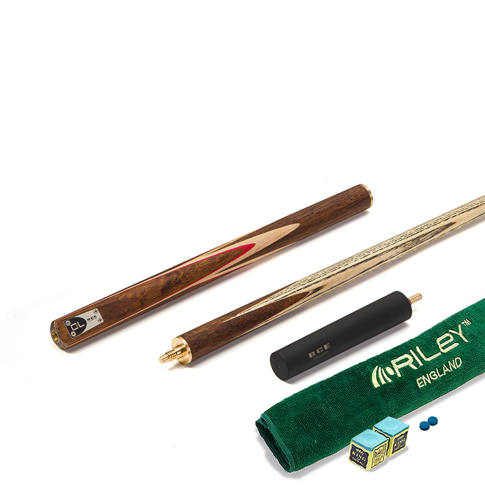 BCE C8L - 3 Piece English Pool Cue - 3/4 Cut Cue - Exotic Wood Butt with 9mm Tip - 145cm - Red/ Natural Wood