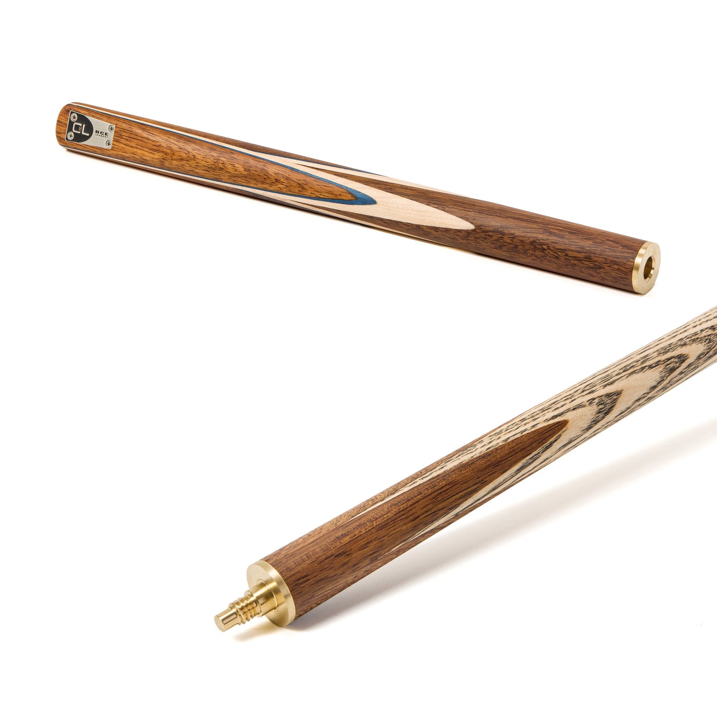 BCE C8L - 3 Piece English Pool Cue - 3/4 Cut Cue - Exotic Wood Butt with 9mm Tip - 145cm - Blue/ Natural Wood