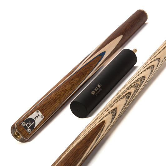 BCE C8L - 3 Piece English Pool Cue - 3/4 Cut Cue - Exotic Wood Butt with 9mm Tip - 145cm - Blue/ Natural Wood
