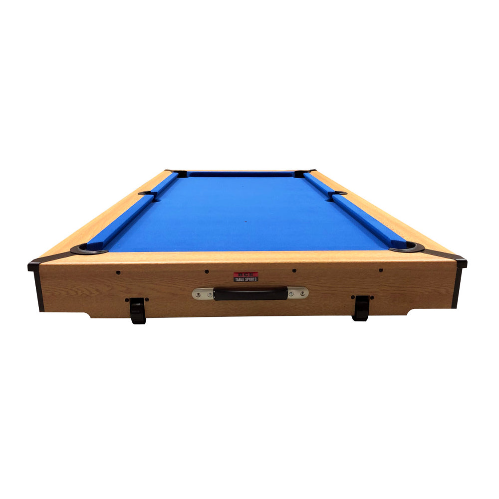 BCE 6ft Razor Folding Pool Table - Blue Cloth/ Oak Finish - Folds Flat