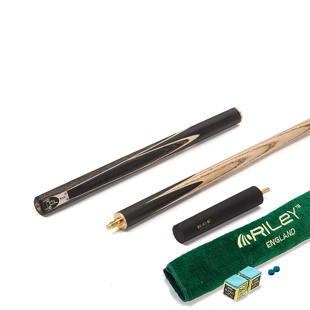 BCE C8L - 3 Piece English Pool Cue - 3/4 Cut Cue - Layered Ebonised Black Wood with 9mm Tip - 145cm - Black/ Grey/ Light Wood