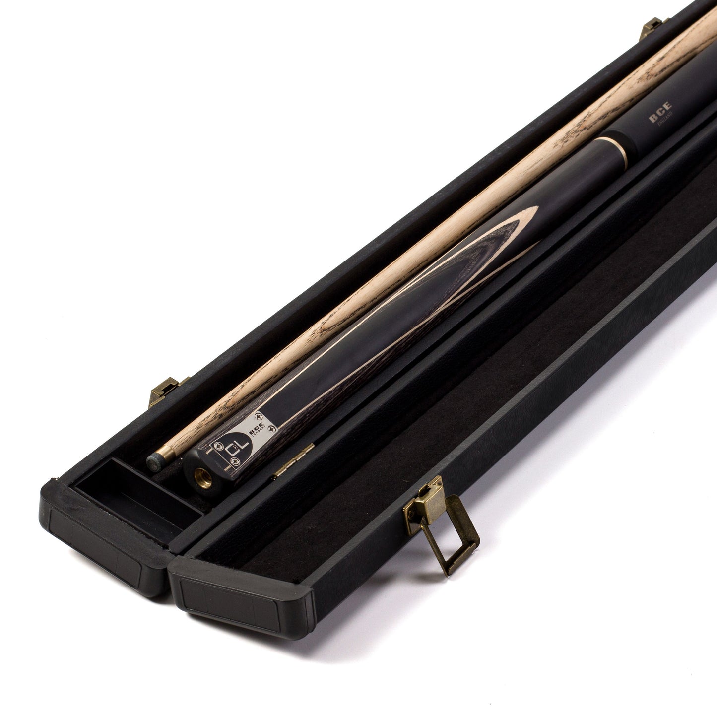 BCE C8L - 3 Piece English Pool Cue - 3/4 Cut Cue - Layered Ebonised Black Wood with 9mm Tip - 145cm - Black/ Grey/ Light Wood