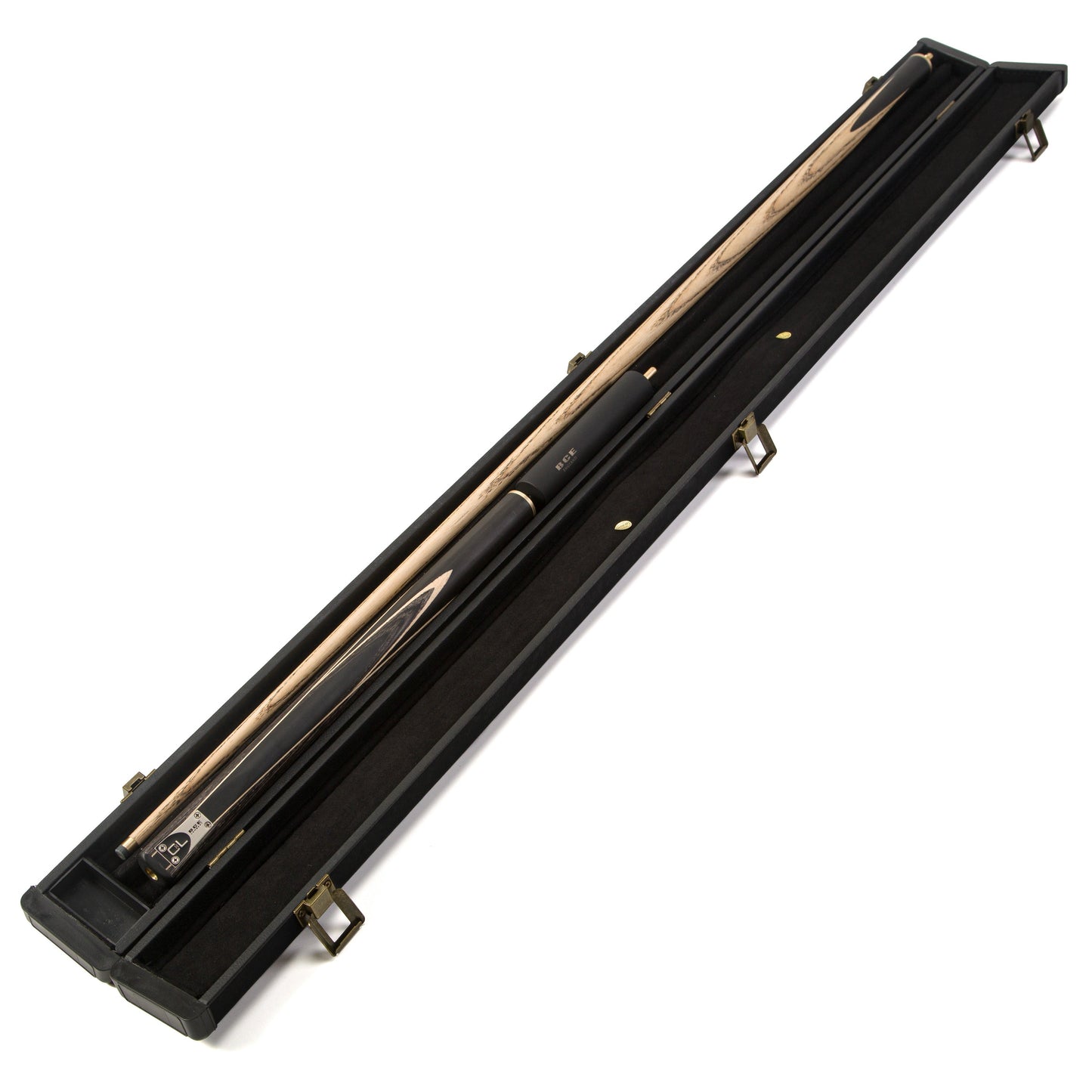BCE C8L - 3 Piece English Pool Cue - 3/4 Cut Cue - Layered Ebonised Black Wood with 9mm Tip - 145cm - Black/ Grey/ Light Wood