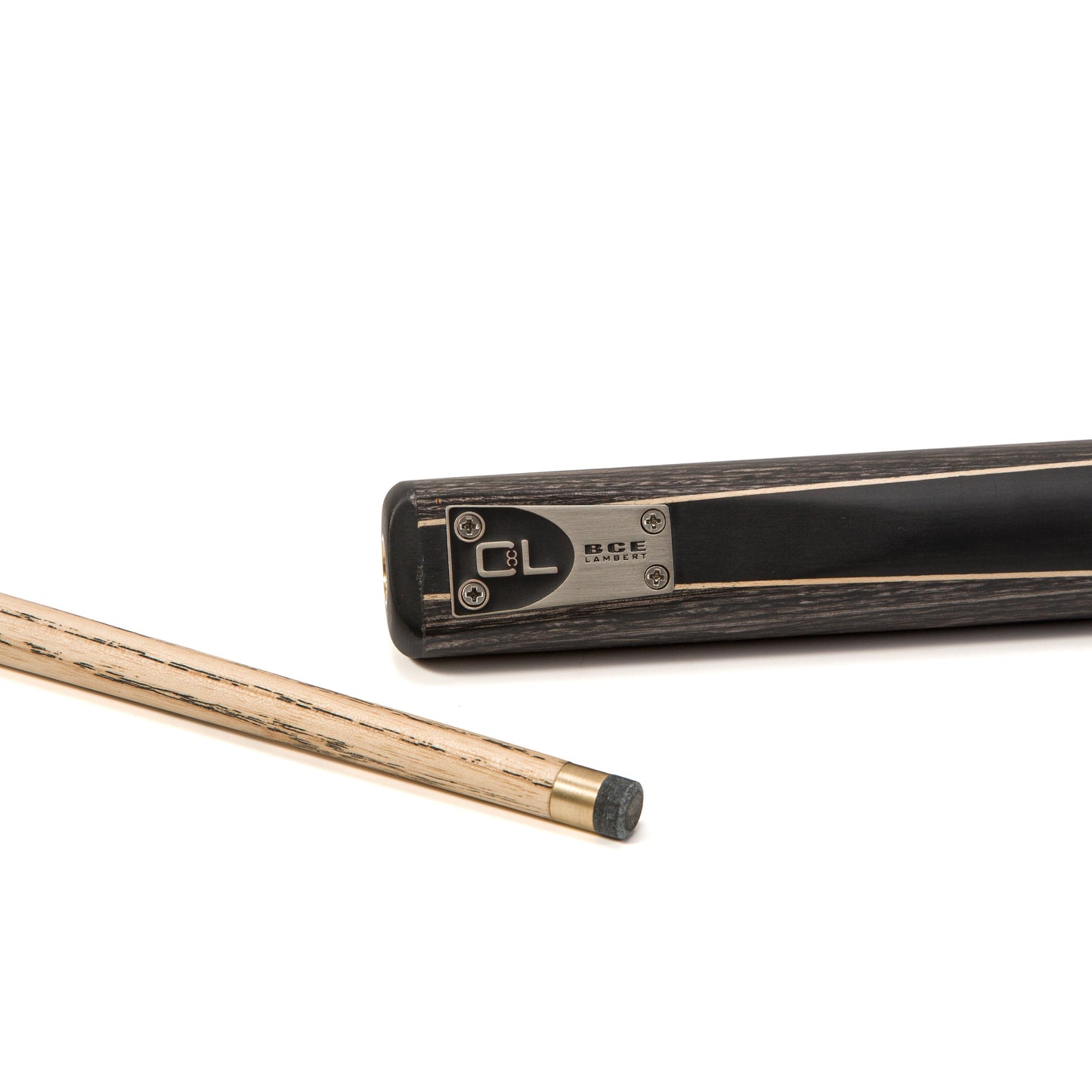 BCE C8L - 3 Piece English Pool Cue - 3/4 Cut Cue - Layered Ebonised Black Wood with 9mm Tip - 145cm - Black/ Grey/ Light Wood