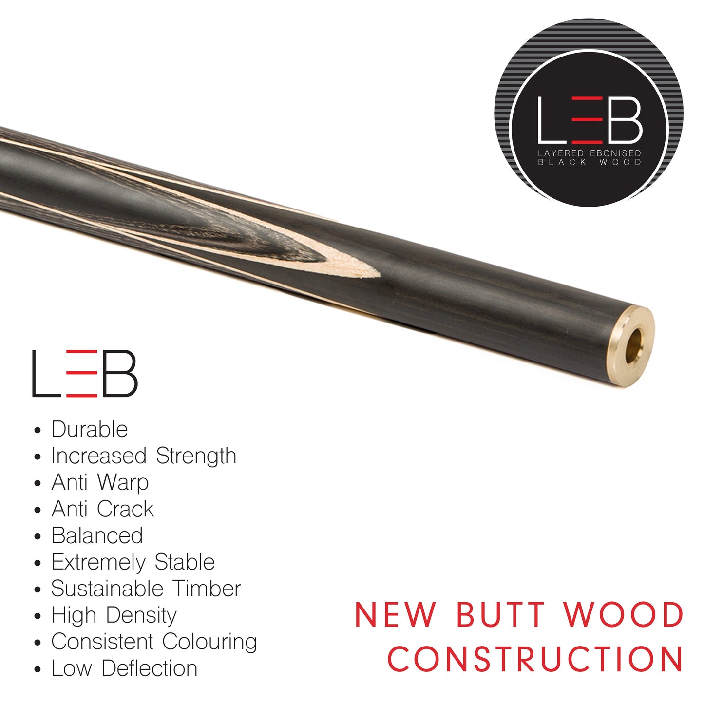 BCE C8L - 3 Piece English Pool Cue - 3/4 Cut Cue - Layered Ebonised Black Wood with 9mm Tip - 145cm - Black/ Grey/ Light Wood