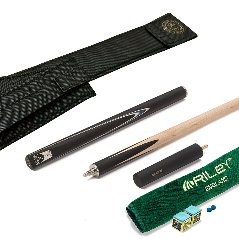 BCE C8L Victory Replica - 3 Piece English Pool Cue - 3/4 Cut Cue - Layered Ebonised Black Wood with 9mm Tip - 145cm - Black/ Blue