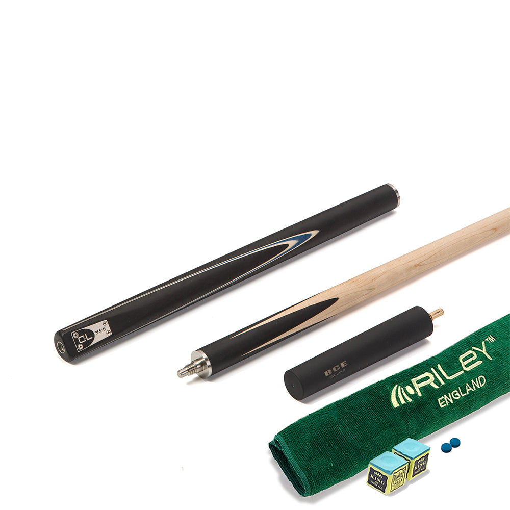 BCE C8L Victory Replica - 3 Piece English Pool Cue - 3/4 Cut Cue - Layered Ebonised Black Wood with 9mm Tip - 145cm - Black/ Blue