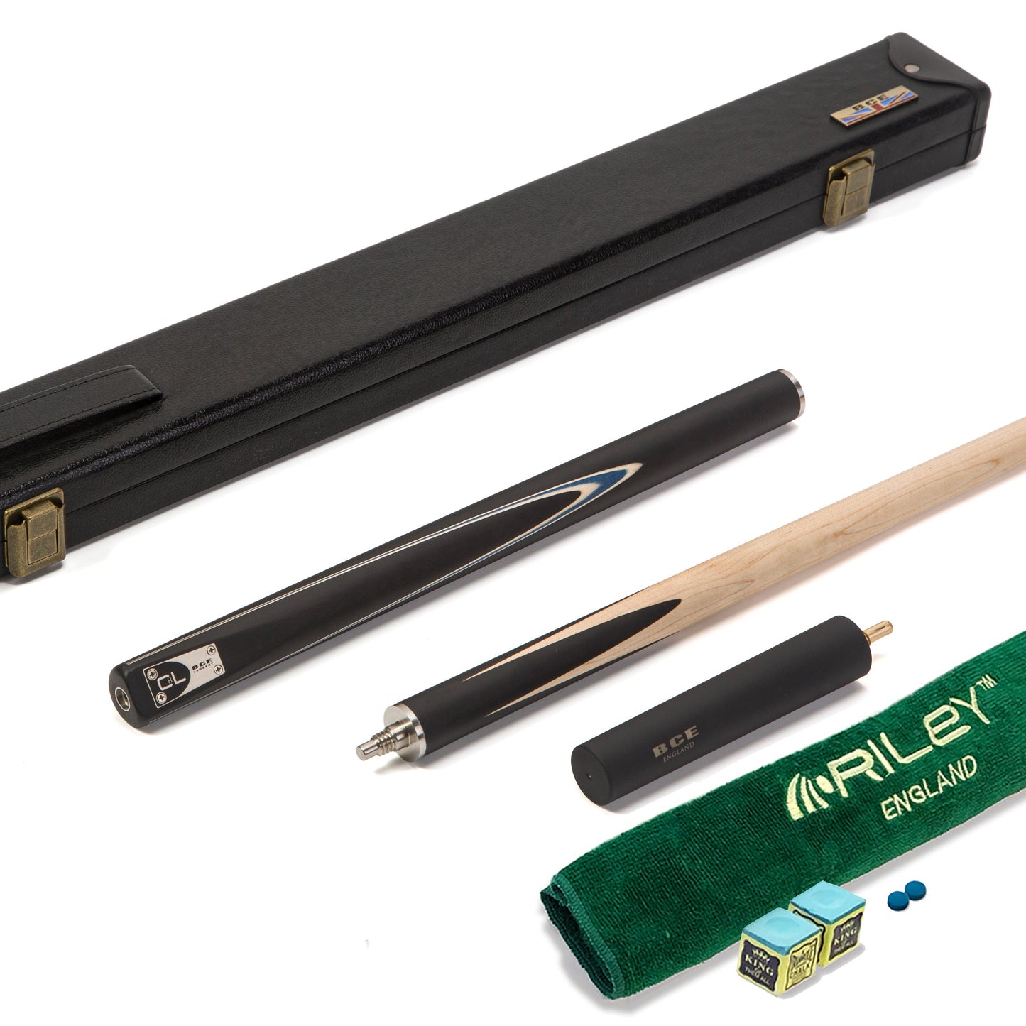 BCE C8L Victory Replica - 3 Piece English Pool Cue - 3/4 Cut Cue - Layered Ebonised Black Wood with 9mm Tip - 145cm - Black/ Blue