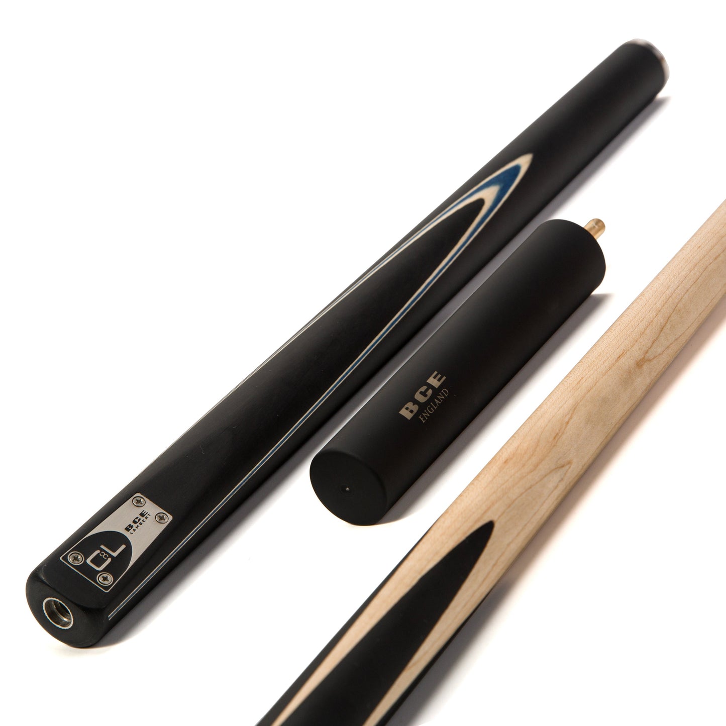 BCE C8L Victory Replica - 3 Piece English Pool Cue - 3/4 Cut Cue - Layered Ebonised Black Wood with 9mm Tip - 145cm - Black/ Blue