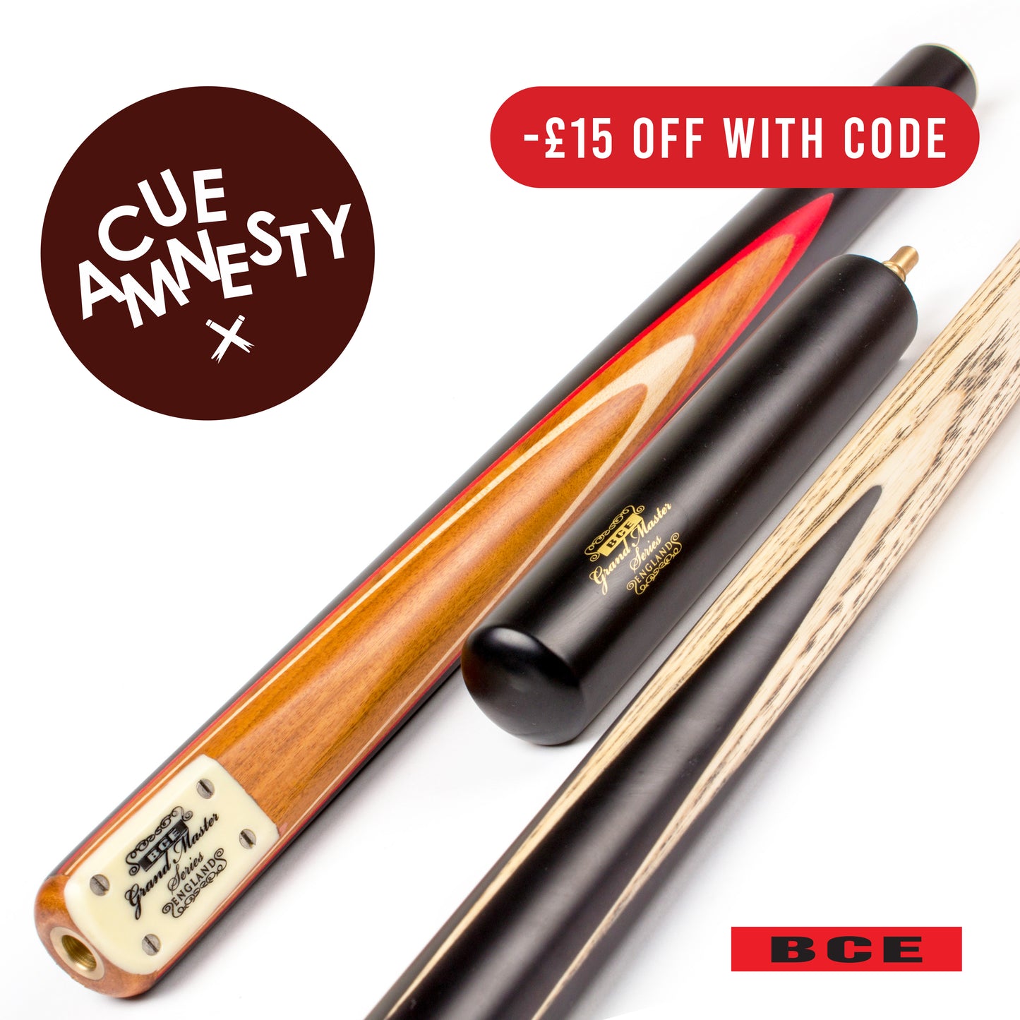 BCE 3 Piece Grand Master Series - 3/4 Cut Snooker/Pool Cue | Cue Amnesty Exclusive