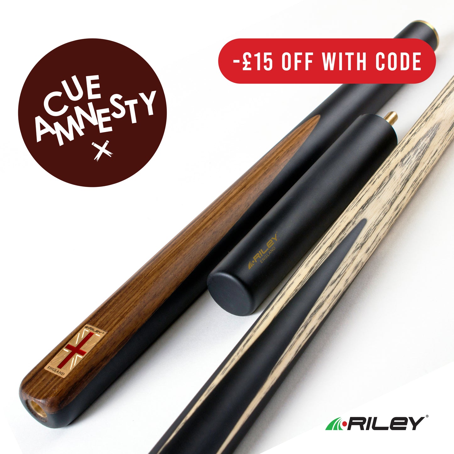 Riley England Series - 3 - 3/4 Cut Snooker/Pool Cue | Cue Amnesty Exclusive