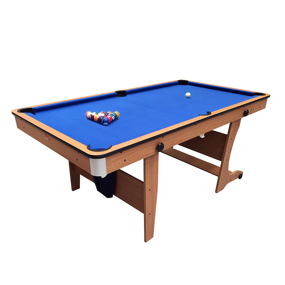 BCE 6ft Folding 3 in 1 Pool Table with Table Tennis Top and Dartboard - Blue Cloth/ Beech Finish - Folds Vertically
