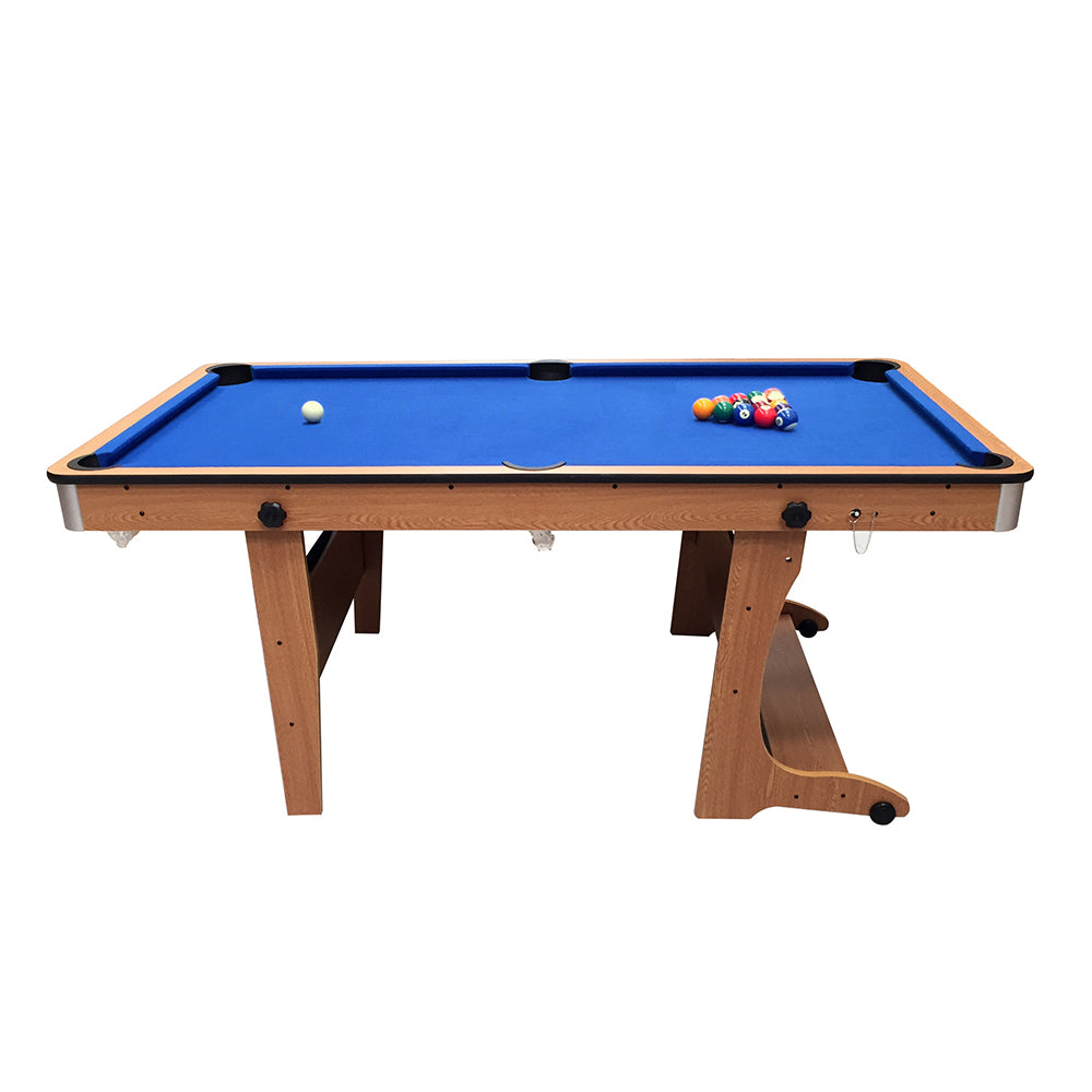 BCE 6ft Folding 3 in 1 Pool Table with Table Tennis Top and Dartboard - Blue Cloth/ Beech Finish - Folds Vertically