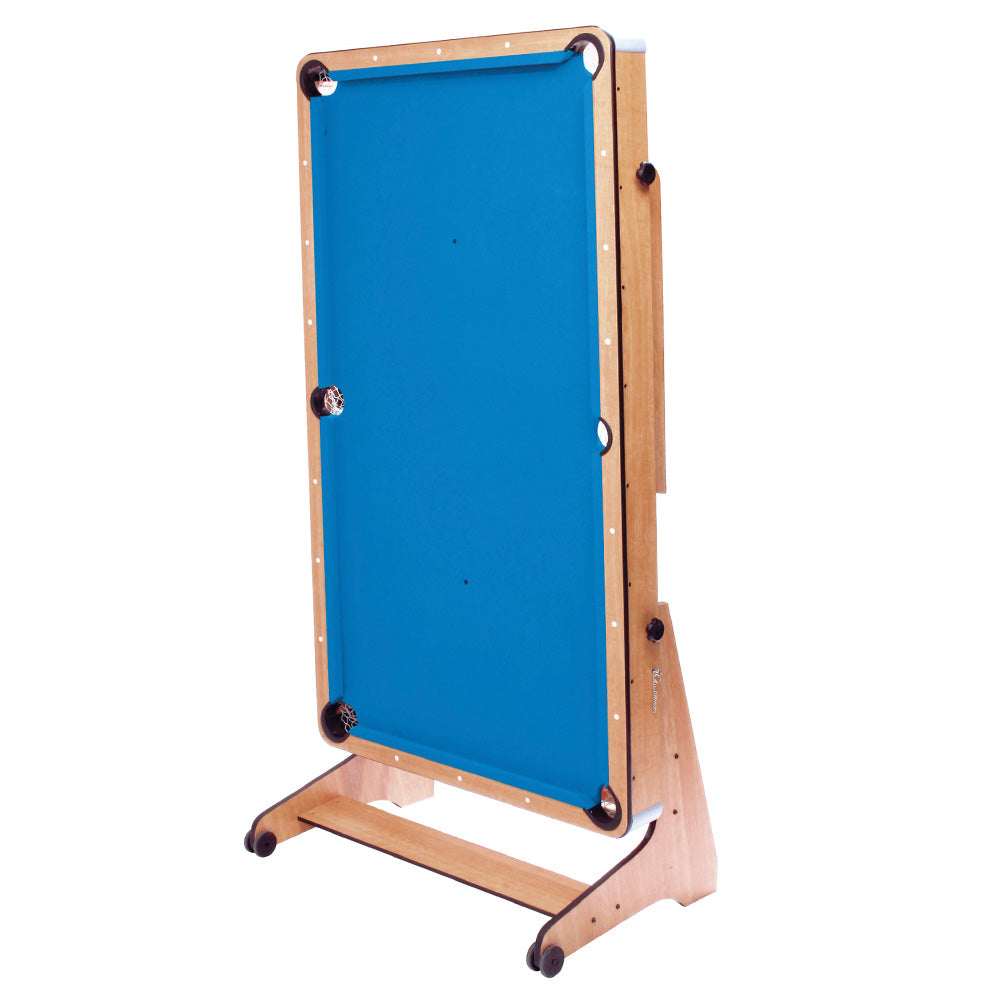 BCE 6ft Folding 3 in 1 Pool Table with Table Tennis Top and Dartboard - Blue Cloth/ Beech Finish - Folds Vertically