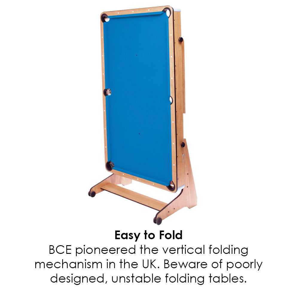 BCE 6ft Folding 3 in 1 Pool Table with Table Tennis Top and Dartboard - Blue Cloth/ Beech Finish - Folds Vertically
