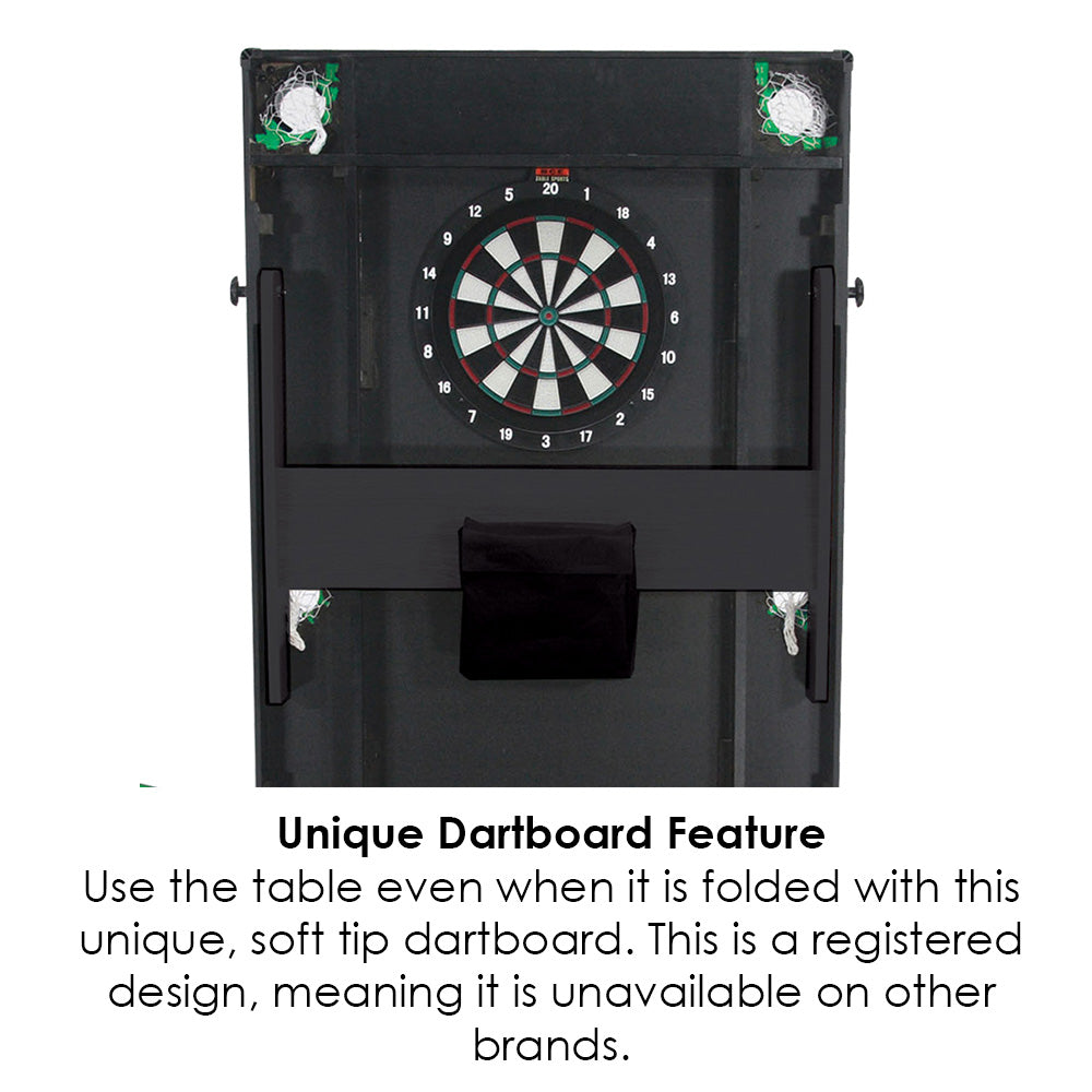 Riley 6ft 3 in 1 Folding Snooker Table - Snooker, Pool and Dartboard - Black/Wood Effect with Green Cloth - Folds Vertically