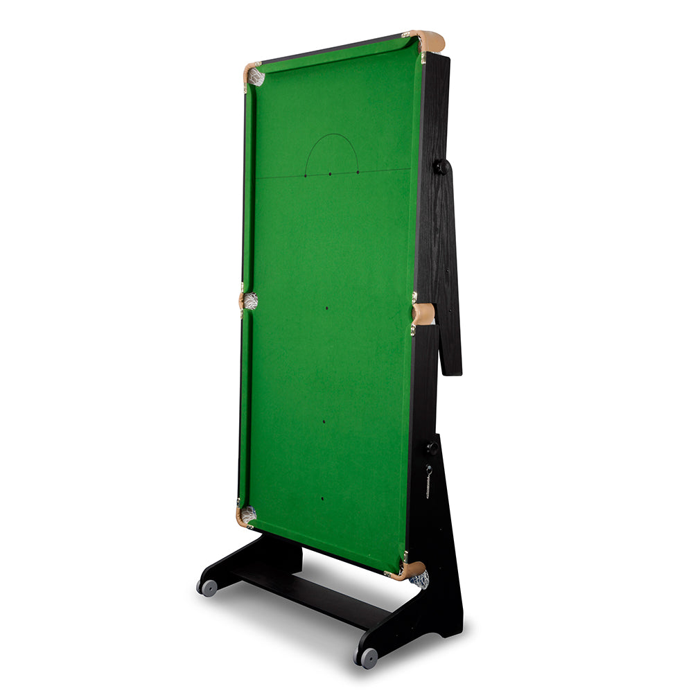 Riley 6ft 3 in 1 Folding Snooker Table - Snooker, Pool and Dartboard - Black/Wood Effect with Green Cloth - Folds Vertically