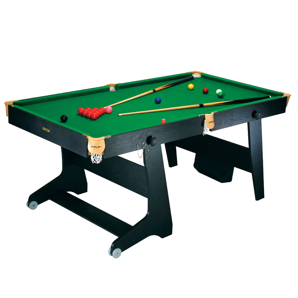 Riley 6ft 3 in 1 Folding Snooker Table - Snooker, Pool and Dartboard - Black/Wood Effect with Green Cloth - Folds Vertically