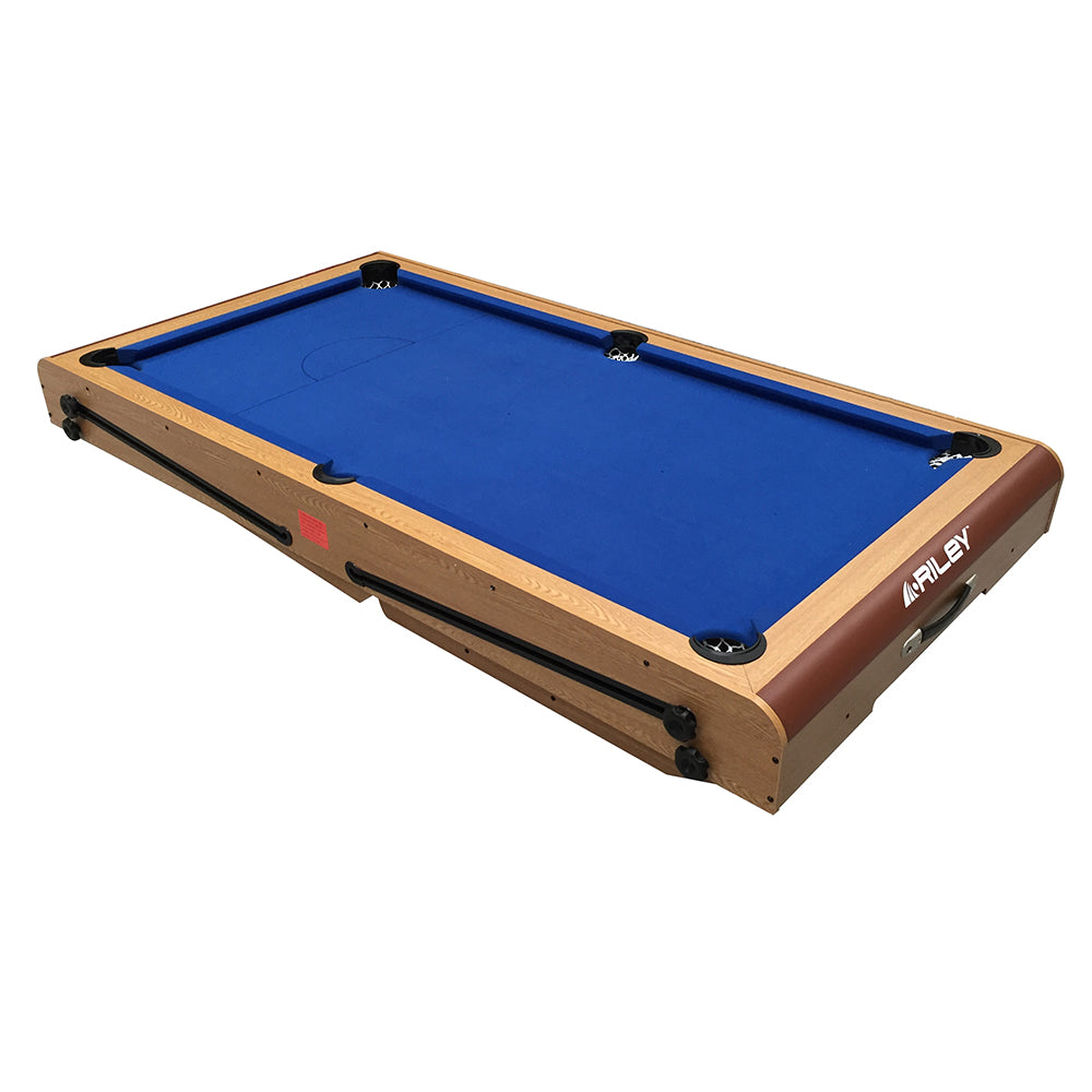 Riley 6ft Folding Snooker and Pool Table - Oak Finish with Blue Cloth - Folds Flat