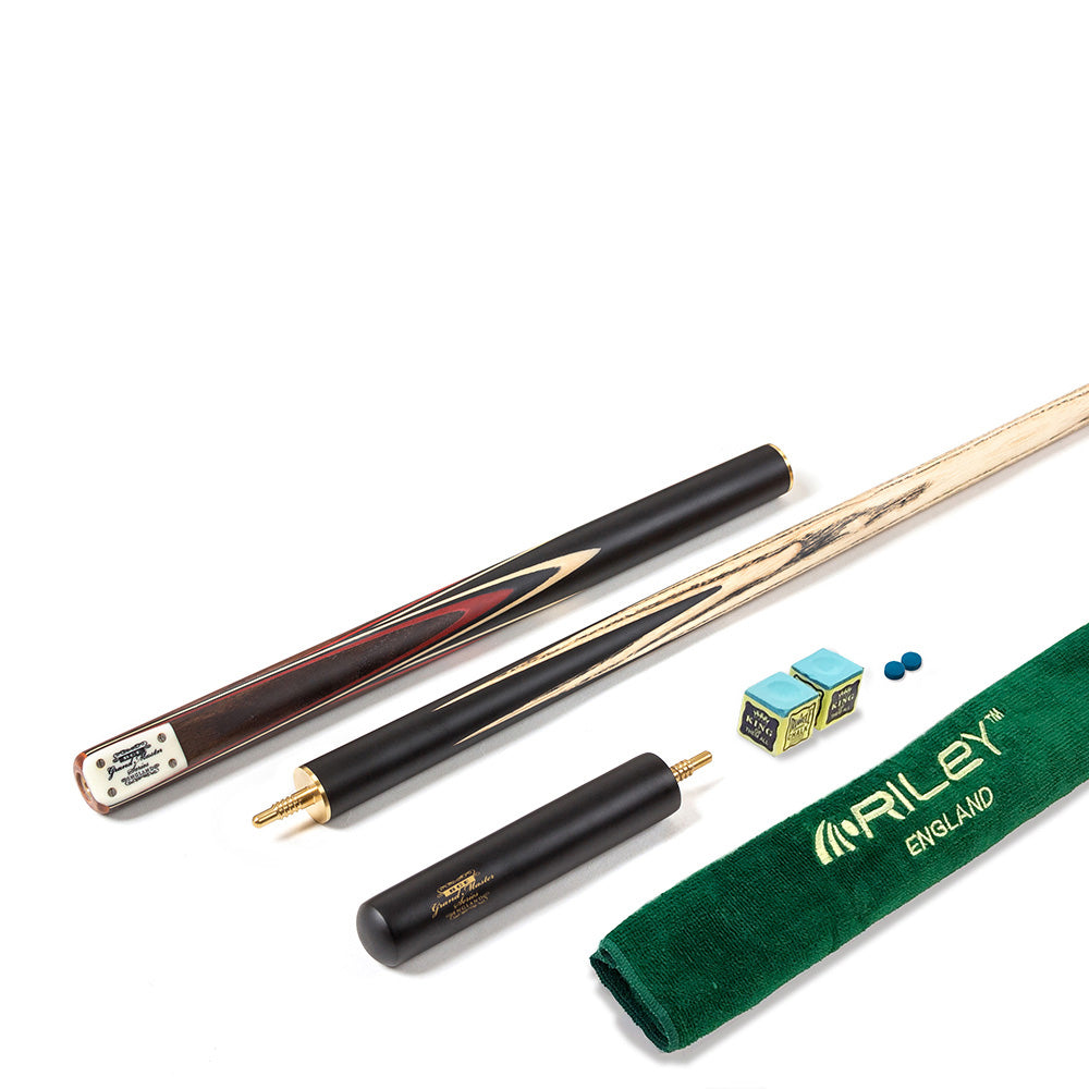 BCE 3 Piece Grand Master Snooker Cue - 3/4 Cut Cue - Layered Ebonised Black Wood Butt - 9.5mm Tip - 145cm - Black/ Red/ Natural