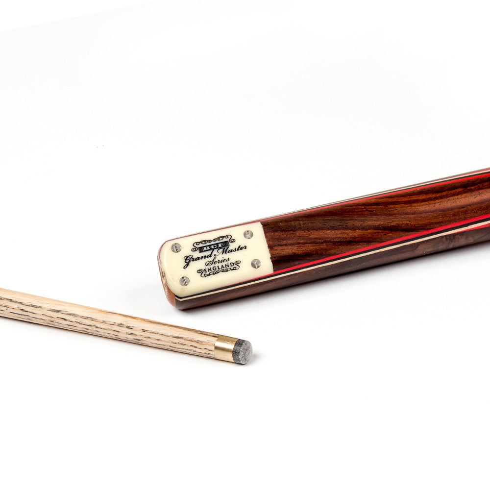 BCE 3 Piece Grand Master Snooker Cue - 3/4 Cut Cue - Layered Ebonised Black Wood Butt - 9.5mm Tip - 145cm - Black/ Red/ Natural