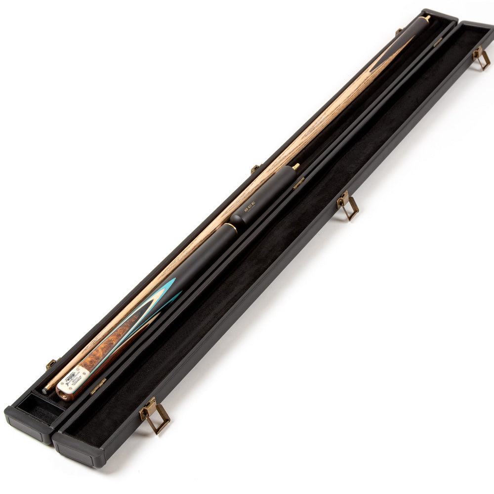 BCE 3 Piece Grand Master Snooker Cue - 3/4 Cut Cue - Layered Ebonised Black Wood Butt - 9.5mm Tip - 145cm - Black/ Blue/ Natural