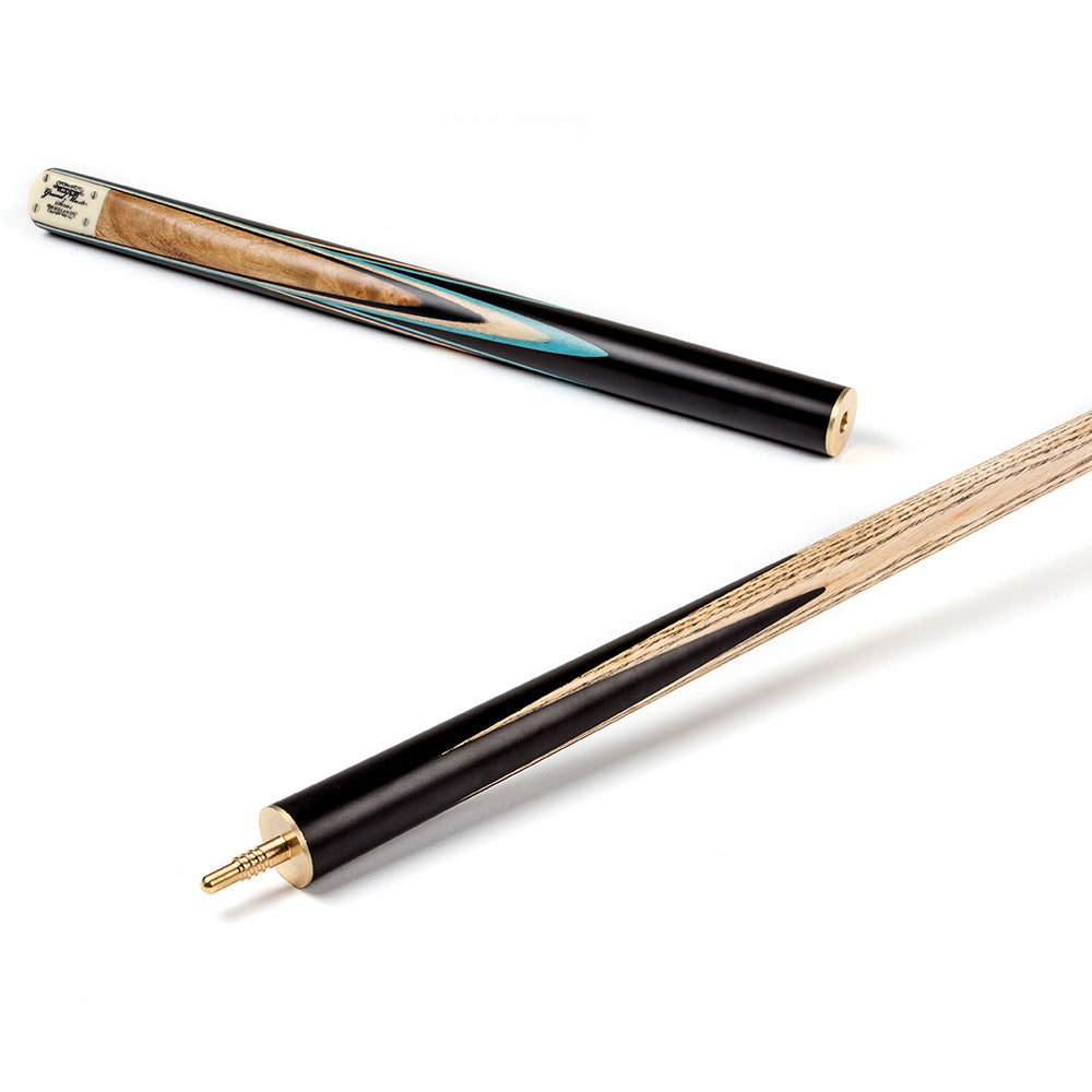 BCE 3 Piece Grand Master Snooker Cue - 3/4 Cut Cue - Layered Ebonised Black Wood Butt - 9.5mm Tip - 145cm - Black/ Blue/ Natural