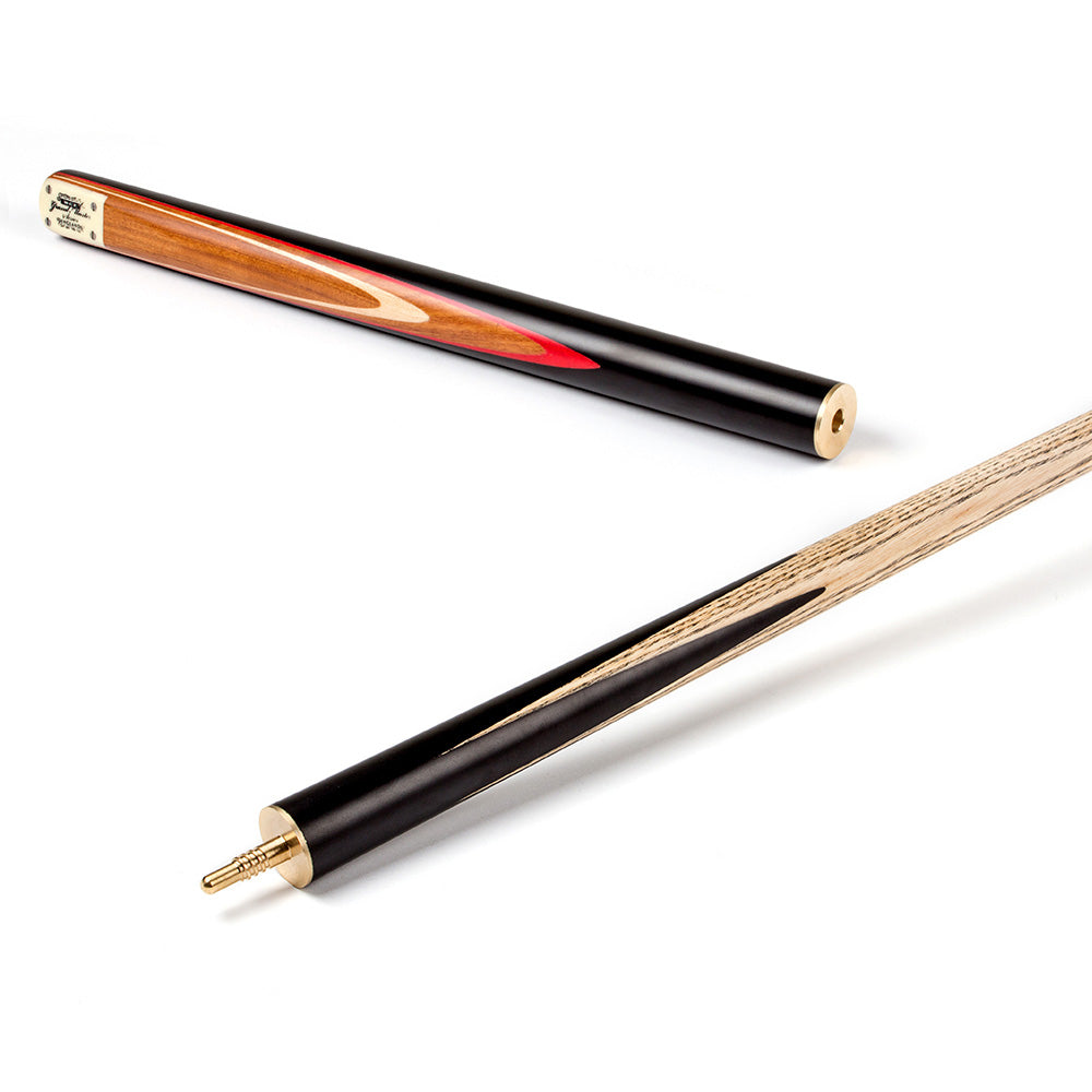 BCE 3 Piece Grand Master Snooker Cue - 3/4 Cut Cue - Layered Ebonised Black Wood Butt - 9.5mm Tip - 145cm - Black/ Natural/ Red