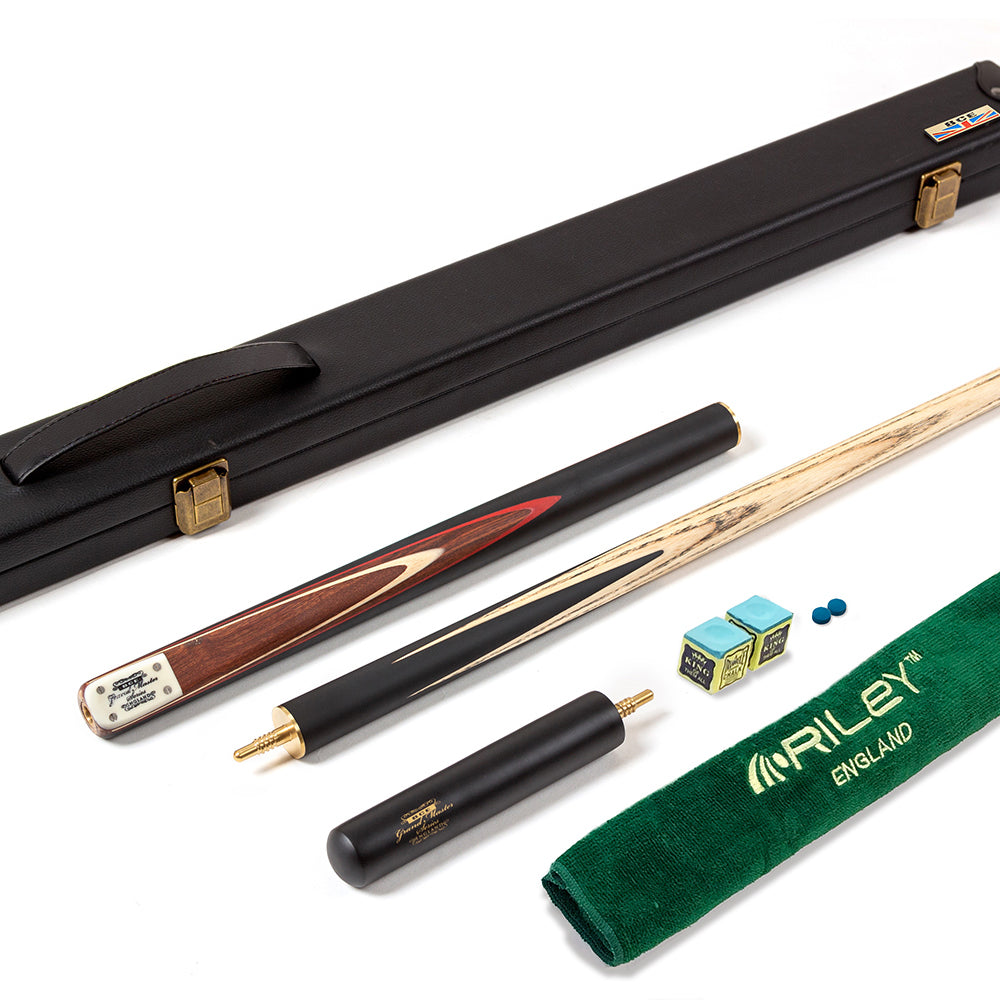 BCE 3 Piece Grand Master Snooker Cue - 3/4 Cut Cue - Layered Ebonised Black Wood Butt - 9.5mm Tip - 145cm - Black/ Natural/ Red