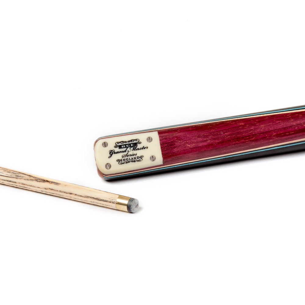 BCE 3 Piece Grand Master Snooker Cue - 3/4 Cut Cue - Layered Ebonised Black Wood Butt - 9.5mm Tip - 145cm - Black/Natural/ Blue