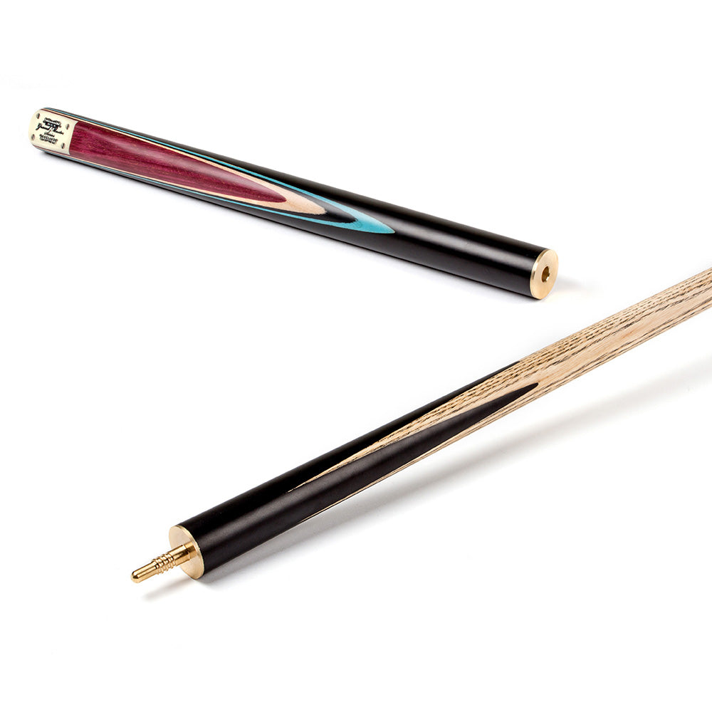 BCE 3 Piece Grand Master Snooker Cue - 3/4 Cut Cue - Layered Ebonised Black Wood Butt - 9.5mm Tip - 145cm - Black/Natural/ Blue