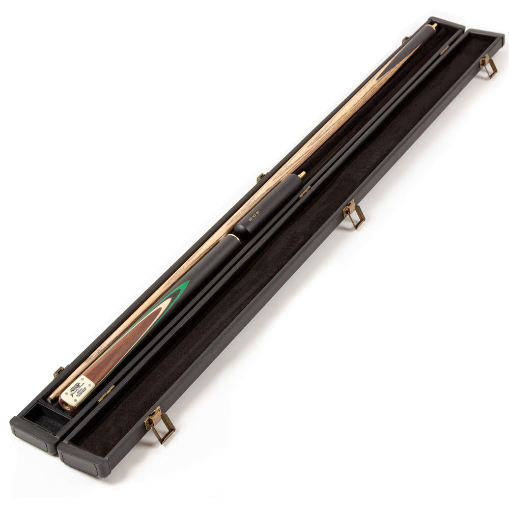 BCE 3 Piece Grand Master Snooker Cue and Hard Case 3/4 Cut- Layered Ebonised Black Wood Butt  - 9.5mm Tip - 145cm - Black/Natural/ Green