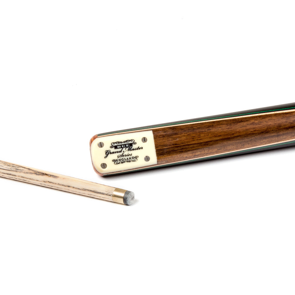 BCE 3 Piece Grand Master Snooker Cue and Hard Case 3/4 Cut- Layered Ebonised Black Wood Butt  - 9.5mm Tip - 145cm - Black/Natural/ Green