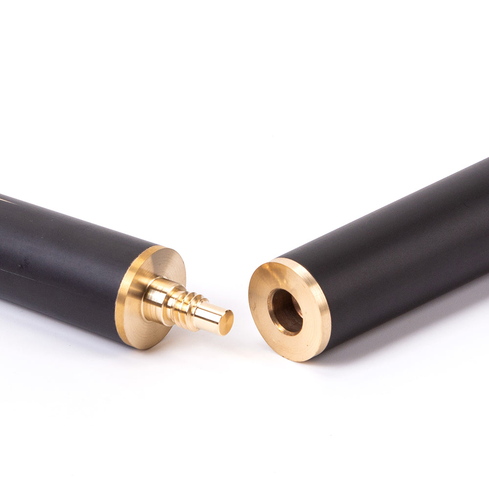 BCE Black Series - 3 Piece Snooker Cue - 3/4 Cut - Layered Ebonised Black Wood Butt - 9.5mm Tip - 145cm - Black/ Blue and White Marbleised Resin / Natural Wood