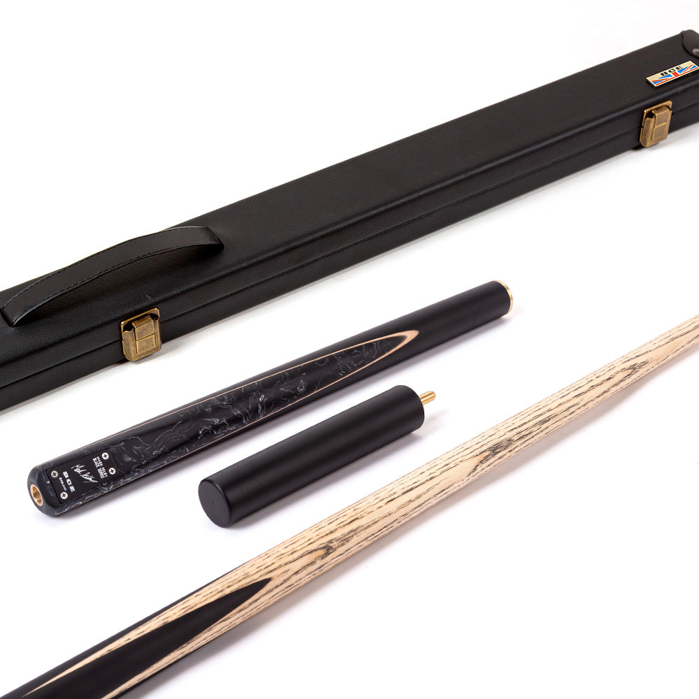 BCE Black Series - 3 Piece Snooker Cue - 3/4 Cut Cue - Layered Ebonised Black Wood Butt - 9.5mm Tip - 145cm - Black/ Black and White Marbleised Resin