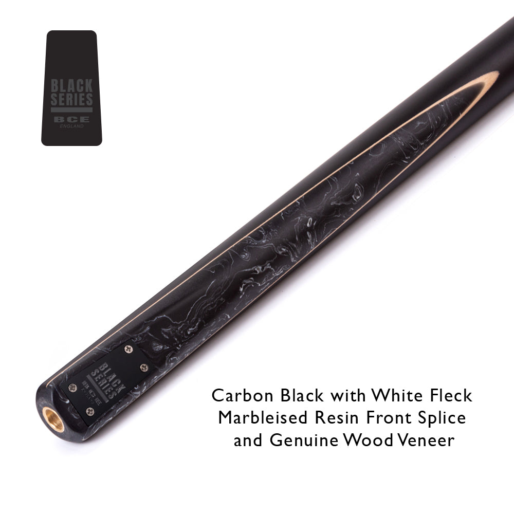 BCE Black Series - 3 Piece Snooker Cue - 3/4 Cut Cue - Layered Ebonised Black Wood Butt - 9.5mm Tip - 145cm - Black/ Black and White Marbleised Resin