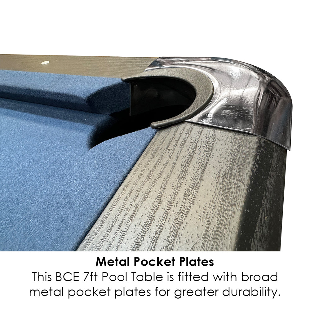 BCE 7ft Black Cat American Pool Table - Black/Wood Effect with Blue Cloth - Fixed Leg - Ball Return System