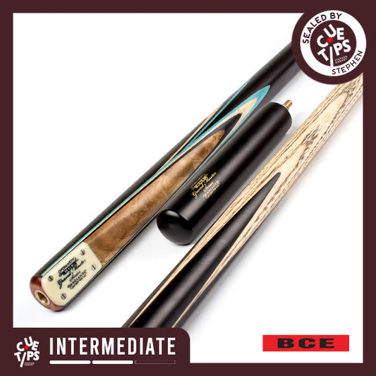 BCE 3 Piece Grand Master Snooker Cue - 3/4 Cut Cue - Layered Ebonised Black Wood Butt - 9.5mm Tip - 145cm - Black/ Blue/ Natural