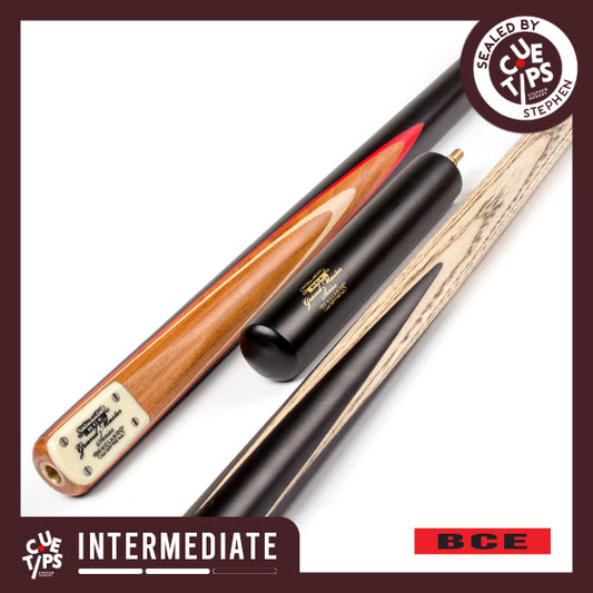 BCE 3 Piece Grand Master Snooker Cue - 3/4 Cut Cue - Layered Ebonised Black Wood Butt - 9.5mm Tip - 145cm - Black/ Natural/ Red
